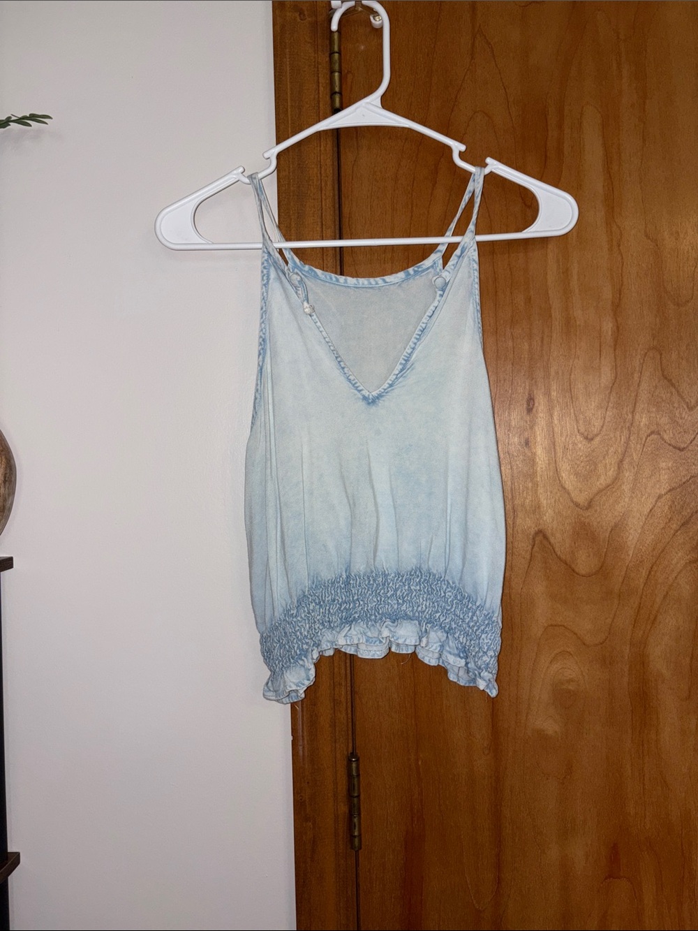 Light Blue Smocked Hem V-Neck Camisole